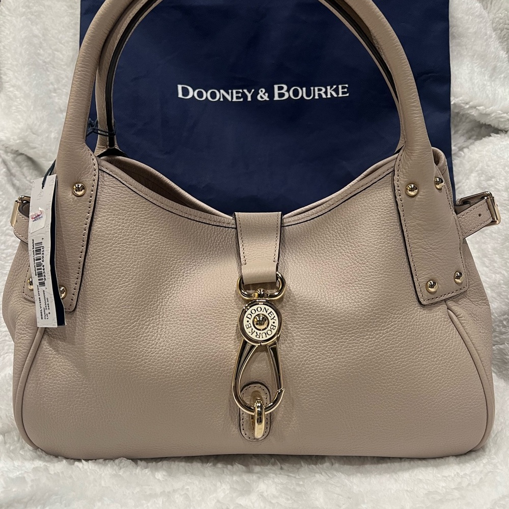 (Authentic) Dooney & Bourke Cream Shoulder Bag with Gold Accents
